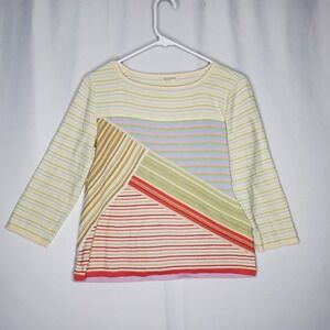 Sigrid Olsen Sweater Women Petite Medium Multicolor Geometric Stripe Artsy 3/4